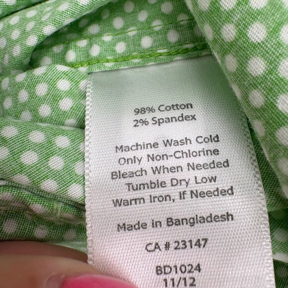 Talbots Green Polka Dot Sleeveless Blouse Size 12 Cotton & Spandex y2k - Picture 3 of 6